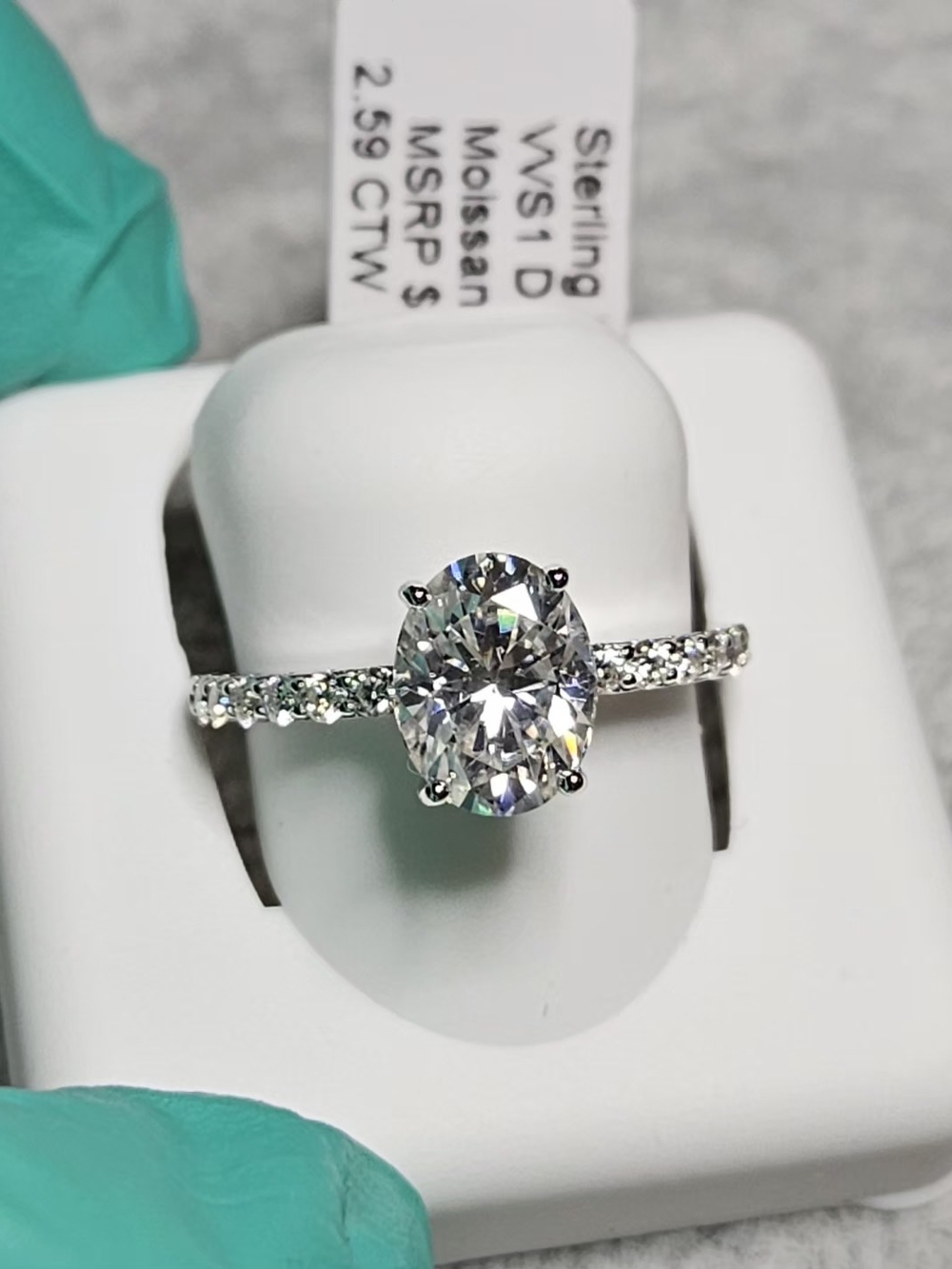 NWT 2.59 CTW Oval Moissanite Pave Ring 925 Sterling Silver Size 7